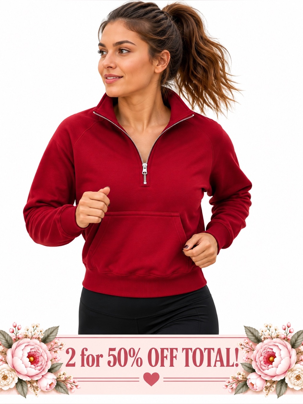 Casly Lamiit Beet Red Half-Zip Pullover Sweatshirt with Thumbholes M